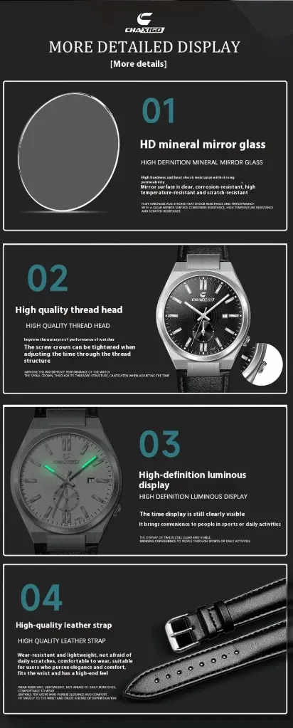 Men's Stainless Steel Quartz Watch – Waterproof, Luminous, with Calendar