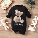 Plaid Patch Bear Long Sleeve Adjustable Overalls