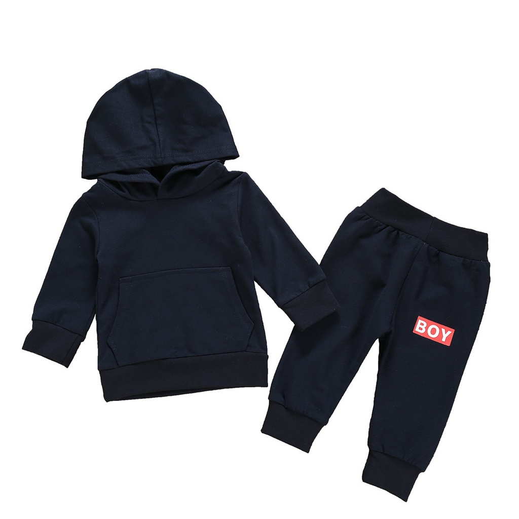 Autumn And Winter Blue Hooded Thickened Long-sleeved Top Pants Two-piece Set