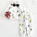 White Letter Printing Zipped Stand Collar Thickened Baby Long Sleeve Suit