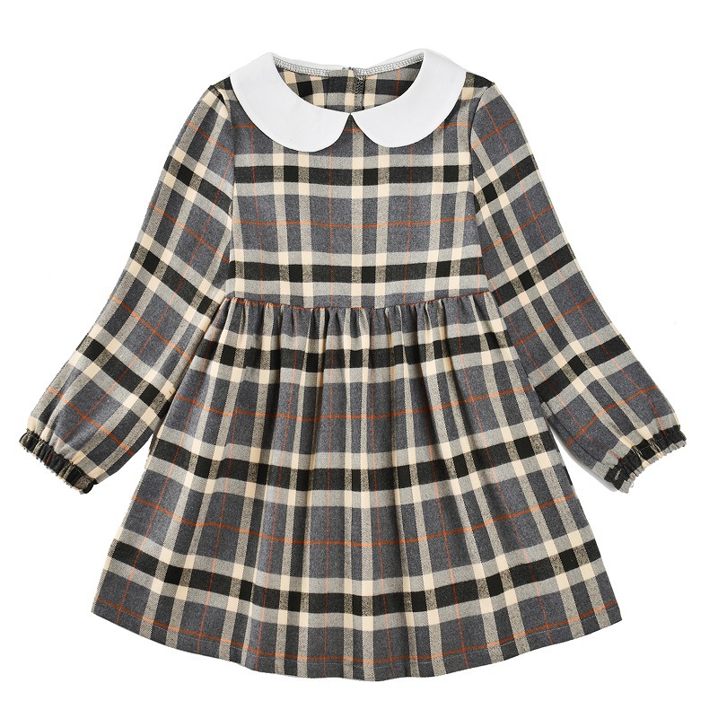 Girls' New Western Style Plaid Autumn Princess Dress