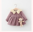 Elegant Corduroy Baby Dress with a Cute Cartoon Bear Bag – A unique design that offers your little one both comfort and style 
