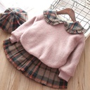 Girls' Stitching Pullover Sweater And Plaid Pleated Skirt Two-piece Suit 