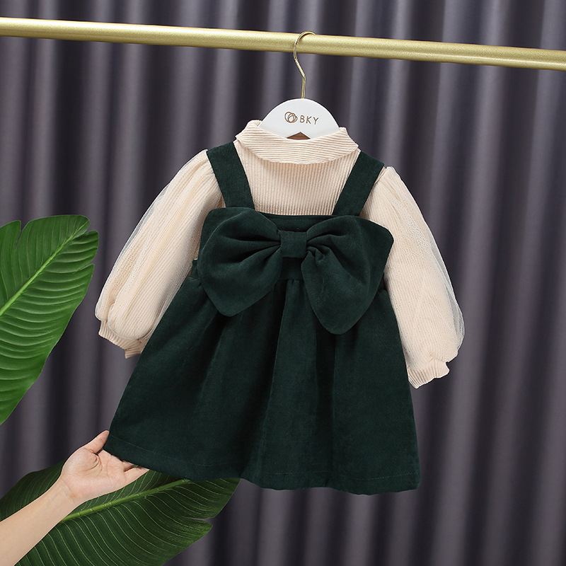 Girls Mesh Stitching Skirt Bottoming Shirt Two-piece Suit 