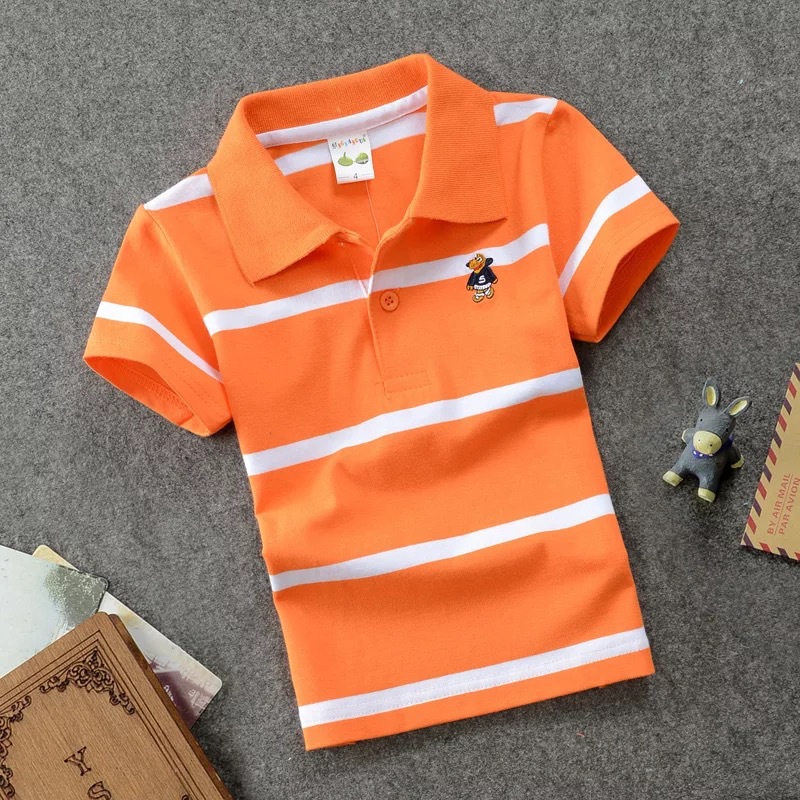 Children's striped cotton polo shirt with a lapel collar – comfortable and stylish design for everyday wear