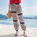 Bohemian printed cotton silk harem pants female high waist wide leg pants female thin flower long pants