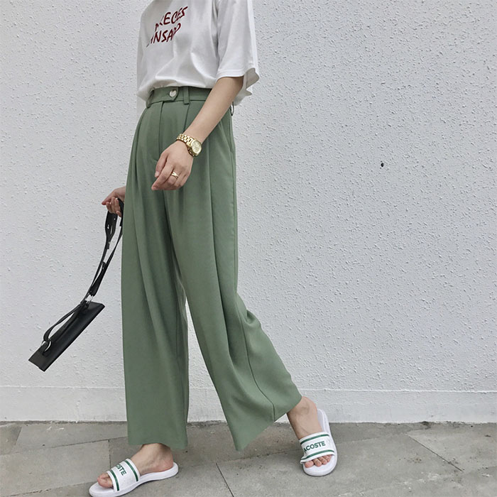summer new women's slim legs long chiffon wide leg pants Korean black wild suit trousers women