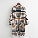 Knitted and Color Striped Double Pocket Mid-length