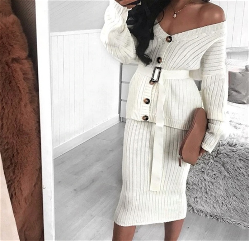 V-neck belt knitted hip dress