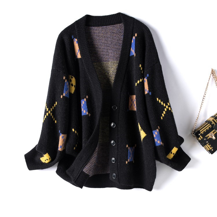 Vintage diamond cardigan knitted jacket