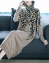 New Women's Autumn and Winter Print Wide Wool Dress