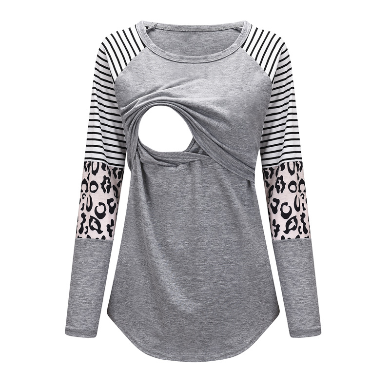 European and American women's new maternity long sleeve breastfeeding T-shirt