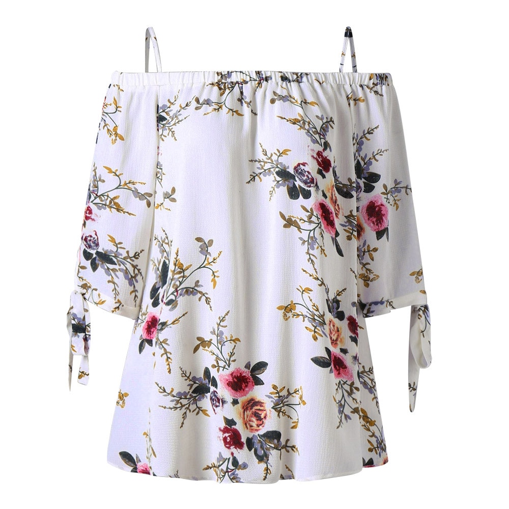Spring and summer women's broken flower shoulder top