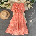 Love pattern V-neck short sleeve waist