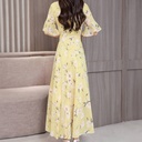 new large size short-sleeved holiday dress female summer loose slim green flower fashion temperament long skirt