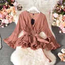 Cross V-Neck Low-Cut Sexy Flared Sleeve Top