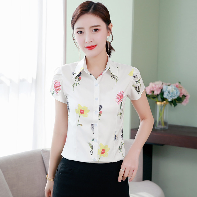 Long-sleeved spring and autumn new women's Korean printed shirt Chiffon shirt Slim slimming bottoming shirt