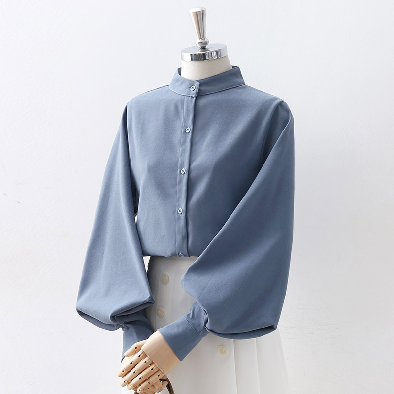 Lantern sleeve stand collar shirt