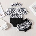 طقم للبنات بنمط مطبوع جلد النمر مع رومبر وفستان ورباط شعر