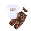 Short Sleeved Letter Printed Romper With Leopard Print Waistband Pants