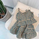 Girls' Short Summer Plaid Suspender Top Mid Skirt Suit For Women