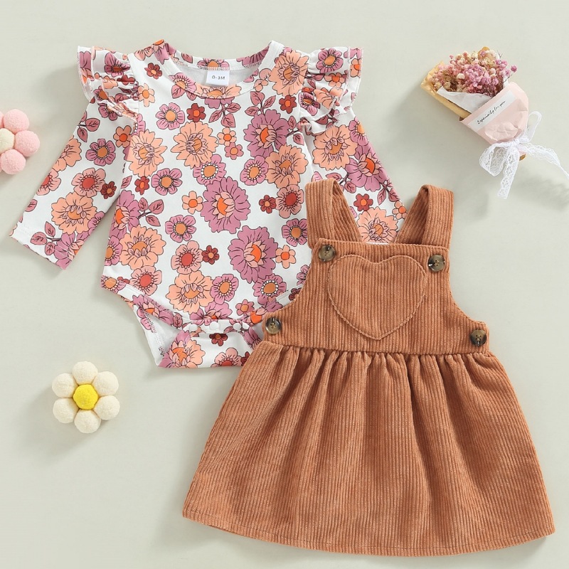 Infant Corduroy Romper Suspender Skirt Outfit