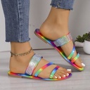 Round Toe Dream Color Rhinestones Flat Slippers