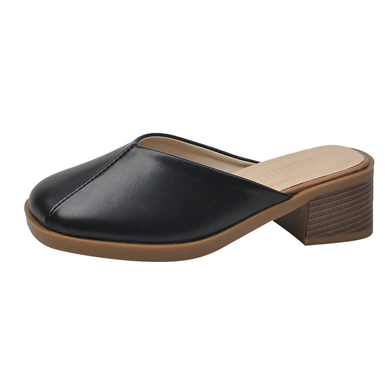 Square Toe Casual Mid Heel Half Outdoor Slippers