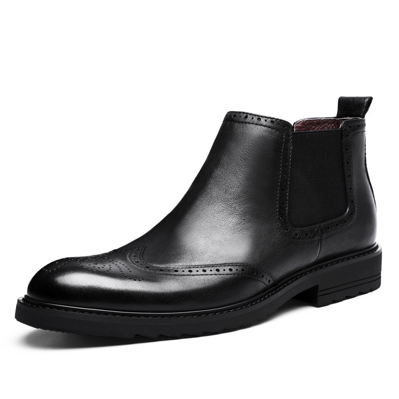 Autumn And Winter Leather Martin Boots Men's Block Carving