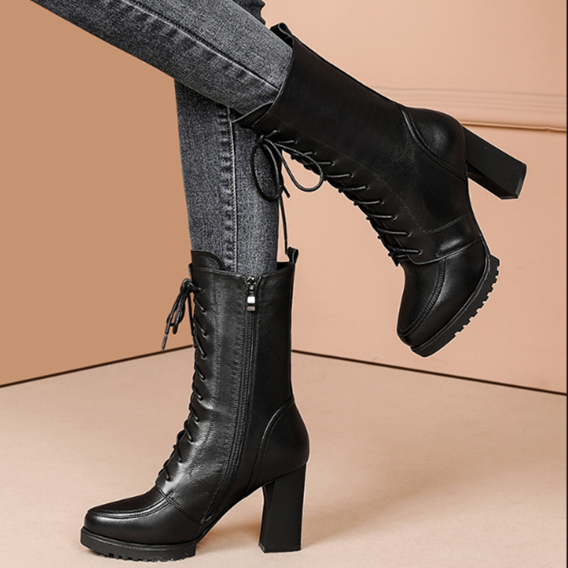 Middle Tube Thick Heel Side Zipper Fashion Martin Boots
