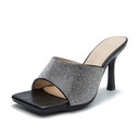 Square Rhinestone Snake Pattern Stitching And Wearing Sandals