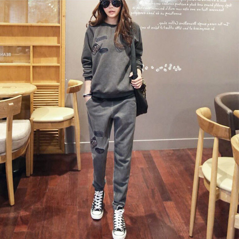 Women's Casual Sports Suit Plus Velvet Korean Loose Sweater Two-Piece Suit