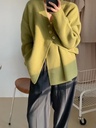 V-neck Diagonal Buckle Loose Knit Sweater Jacket