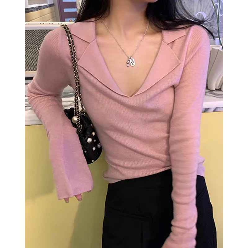 V-neck Sweater Sweater Inner Wear Slimming Long Sleeve Top