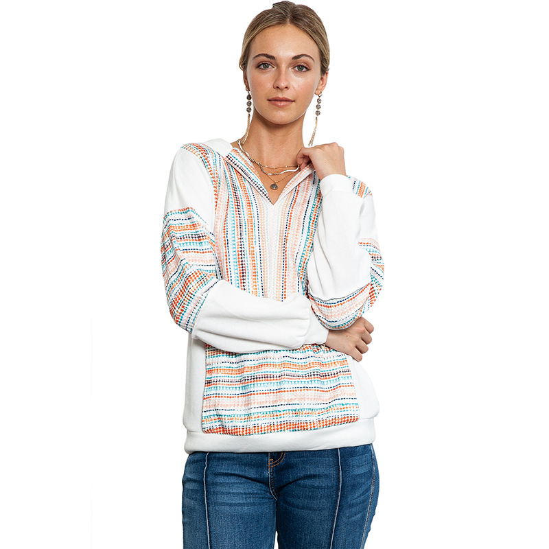 Women's European And American Leisure Loose Texture Stitching Long-sleeved Top