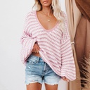 Women's Fashion Casual Wave Striped Puff Sleeve Loose Sweater