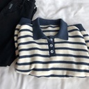 Women's Polo Polo Collar Stripes Sweater Long Sleeve Knitted Top