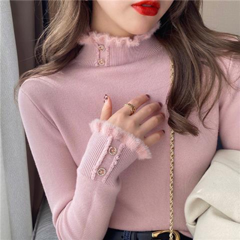 Fashionable Design Single-layer Fleece-lined Thermal Bottoming Shirt Inner Wear Autumn And Winter Half-high Collar Top