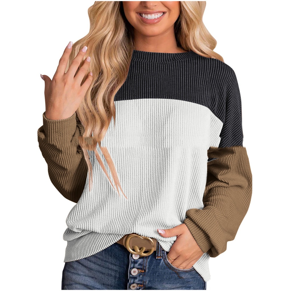 Women's Color Blocking Round Neck Long Sleeved Hoodie