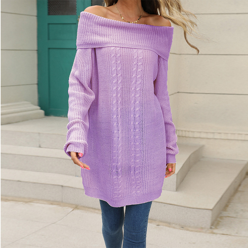 Women's Mid-length Large Lapel Knitted Sweater Dress
