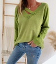 European And American V-neck Decorative Diagonal Buckle Elegant Commuter Long Sleeve Women's Sweater
