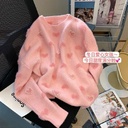 Sweet Loving Heart Beaded Outerwear Sweater Women's Loose Round Neck Design Sense