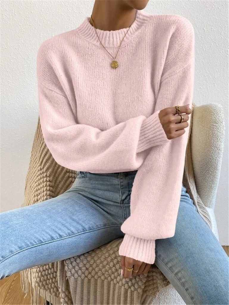 Half Turtleneck Solid Color Long Sleeve Knitted Warm Sweater