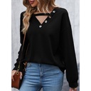 European And American Long Sleeve Hollow Out V-neck Knitted Top