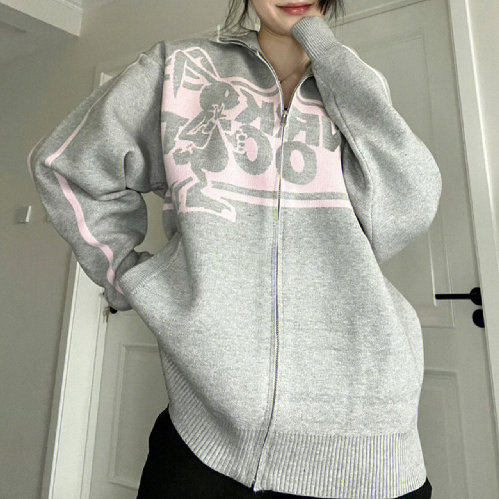 Street Rabbit Cardigan Polo Neck Sweater Female Autumn And Winter