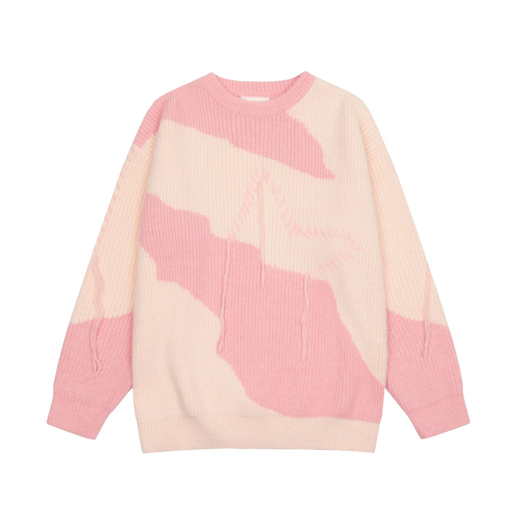 Vintage Color-block Crew Neck Knitted Sweater