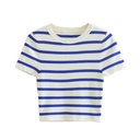 Striped Round Neck Short Sleeve Knitted Sweater