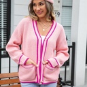 Women's Fashionable Simple Color Matching Pocket Coat V-neck Sweater