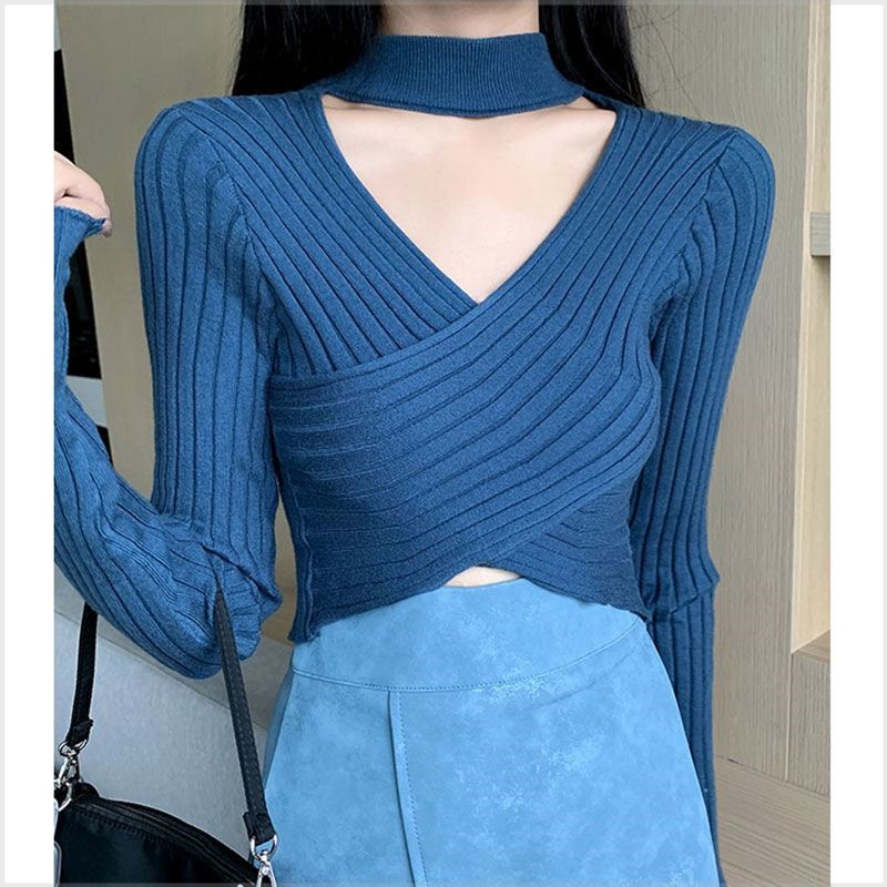 Women's Cross-halterneck V-neck Knitted Sweater