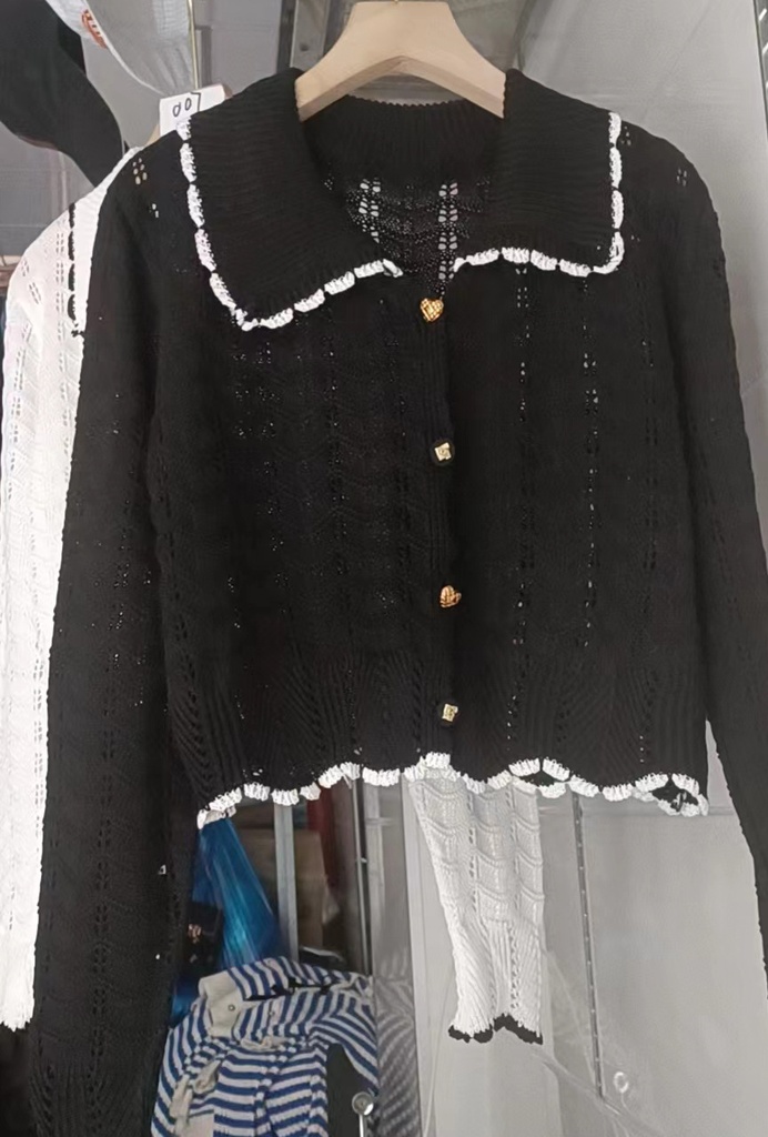 Crocheted Hollow-out Small Square Collar Western Style Knitted Cardigan